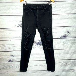 American Eagle outfitters black curvy high rise distressed jeggings 6